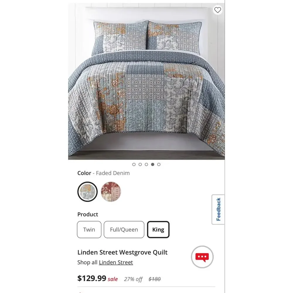 NEW! King Linden Street Westgrove Quilt Faded Denim Cotton